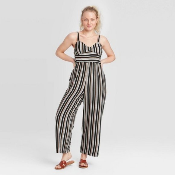 Xhilaration Pants - NWT B&W Striped Sleeveless V-Neck Jumpsuit Romper